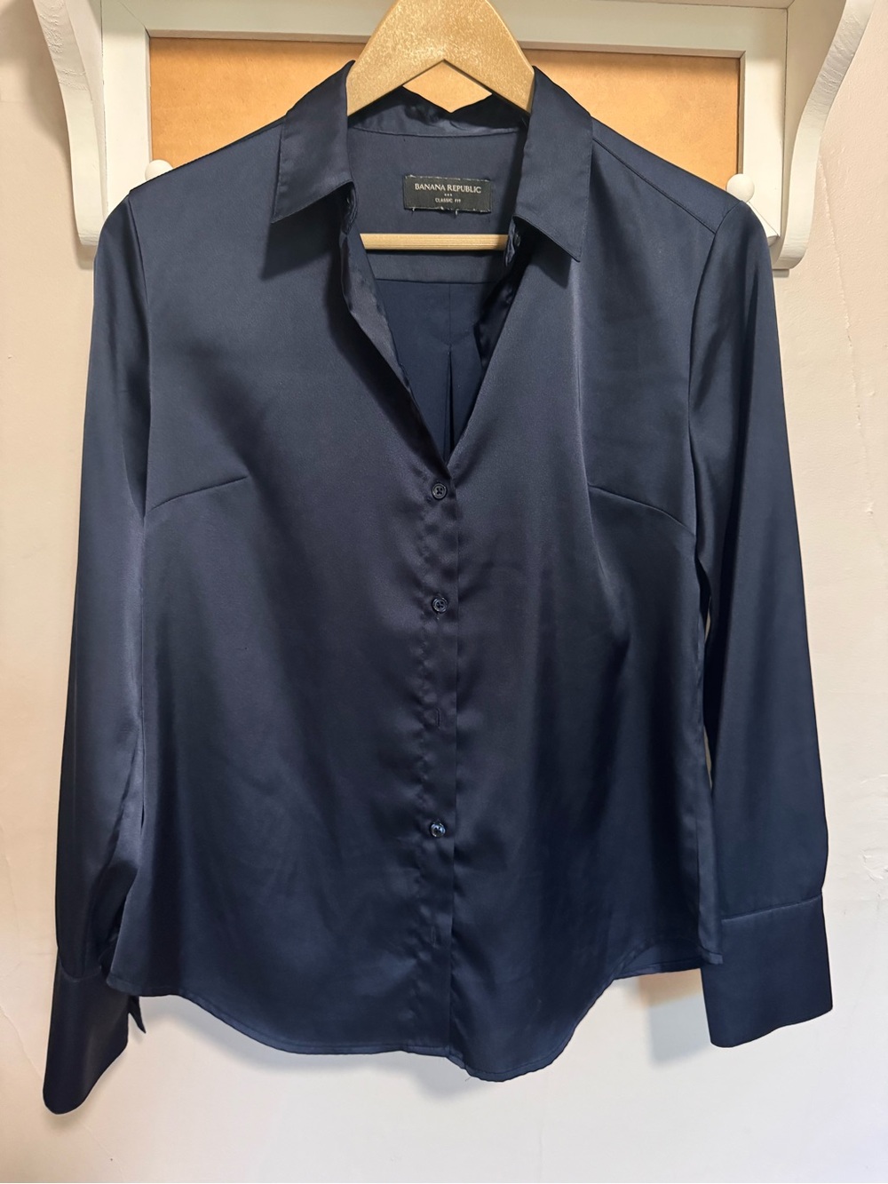 Banana Republic Women's Dark Navy Satin Button-Down Shirt